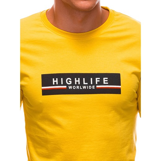 T-shirt męski z nadrukiem 1615S - żółty Edoti.com L Edoti.com