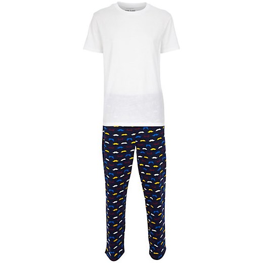 Blue moustache print pyjama set river-island bialy nadruki