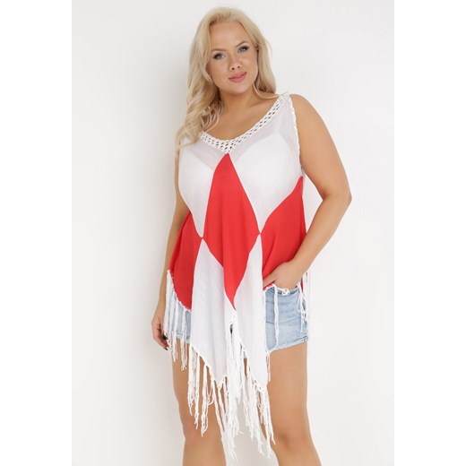 Biało-Czerwona Tunika Nyssaia ze sklepu Born2be Odzież w kategorii Odzież plażowa - zdjęcie 138012474