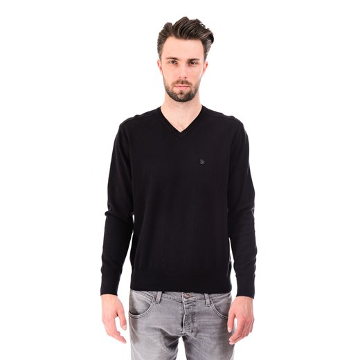 Sweter Wrangler Fine V Knit "Black" be-jeans czarny jesień