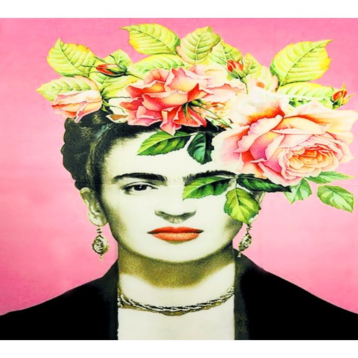 Szal apaszka silk touch feeling Frida Kahlo autoportret z motywem kwiatu róży -  Valentina uniwersalny promocyjna cena Verostilo