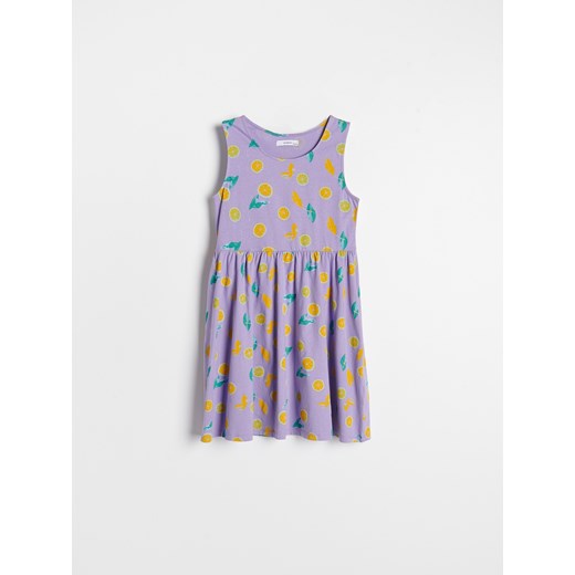 Reserved - Dzianinowa sukienka w owoce - Fioletowy Reserved 158 Reserved