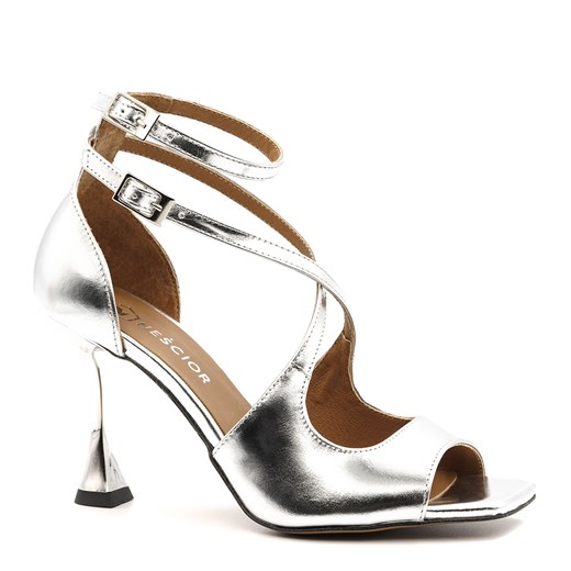Sandały damskie Neścior srebrne na szpilce z tworzywa sztucznego na wysokim obcasie eleganckie 