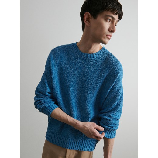 Reserved - PREMIUM Sweter ze strukturalnej dzianiny - Niebieski Reserved S Reserved