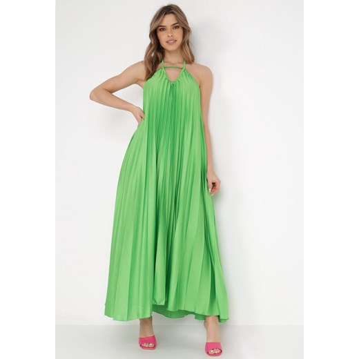 Zielona Sukienka Satynowa Canice ze sklepu Born2be Odzież w kategorii Sukienki - zdjęcie 138367813