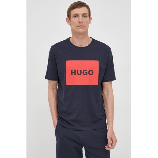 HUGO t-shirt bawełniany 50467952 kolor granatowy z nadrukiem 50467952 ze sklepu ANSWEAR.com w kategorii T-shirty męskie - zdjęcie 138371392