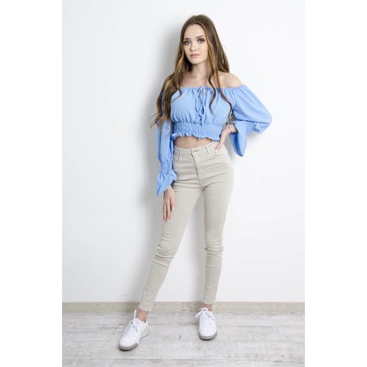 Beżowe dopasowane spodnie z wysokim stanem Olika L olika.com.pl