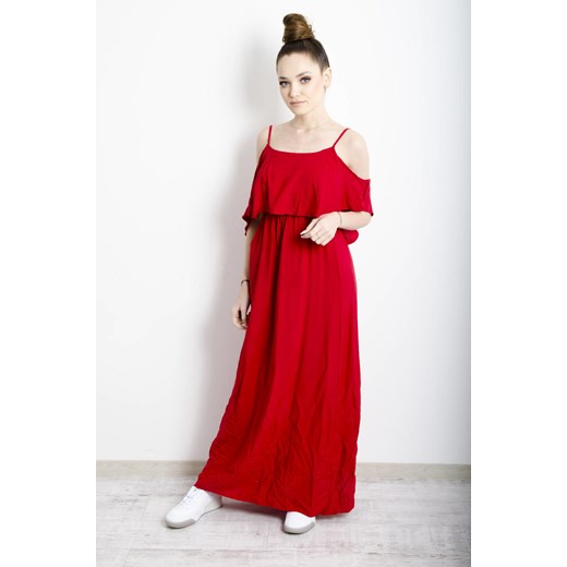 SUKIENKA HISZPANKA MAXI NA RAMIĄCZKA- CZERWONA ze sklepu olika.com.pl w kategorii Sukienki - zdjęcie 138380531