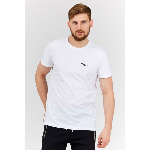 BALMAIN - Biały t-shirt męski z małym aksamitnym logo L outfit.pl