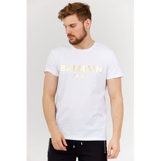 BALMAIN - Biały t-shirt męski ze złotym logo S outfit.pl