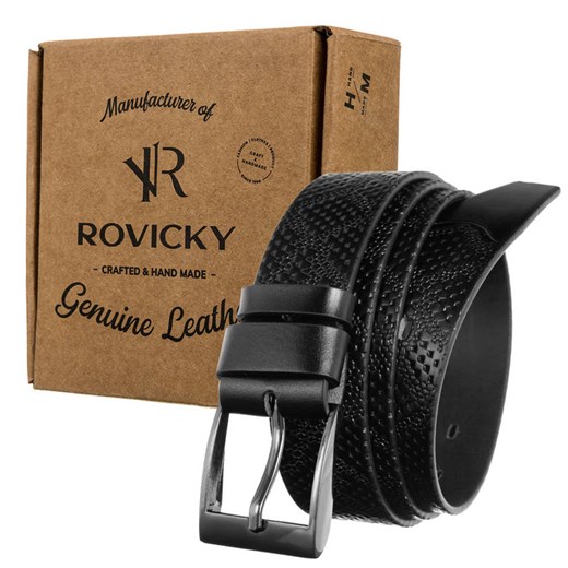 Skórzany męski czarny pasek Rovicky klasyk skóra węża Rovicky 105 rovicky.eu