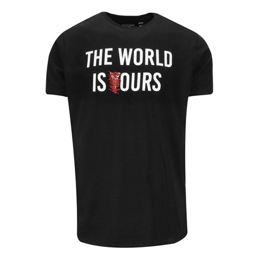 T-Shirt Czarny z Nadrukiem THE WORLD IS OURS, Okrągły Dekolt -BRAVE SOUL TSBRSSS22OURSjetblack ze sklepu JegoSzafa.pl w kategorii T-shirty męskie - zdjęcie 138622574