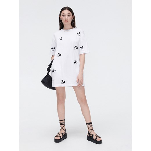 Cropp - T-shirtowa sukienka Mickey Mouse - Biały Cropp L Cropp