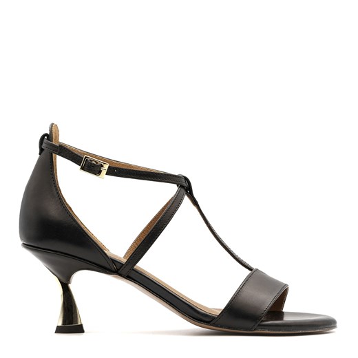 Neścior sandały damskie czarne eleganckie letnie z klamrą skórzane 