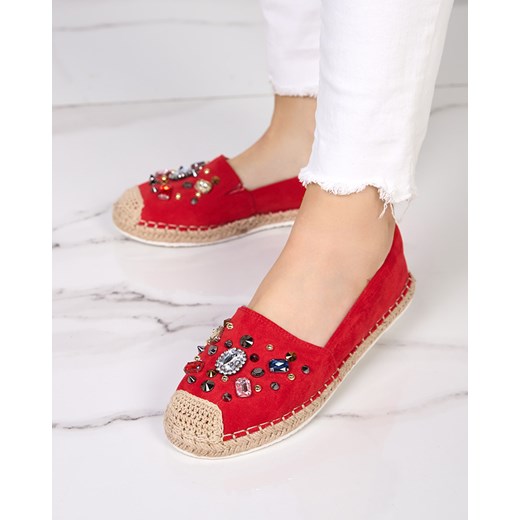 Royalfashion Czerwone damskie eko-zamszowe espadryle z cyrkoniami Mediros ze sklepu royalfashion.pl w kategorii Espadryle damskie - zdjęcie 138651014