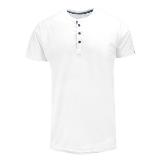 T-shirt Bawełniany, Biały bez Nadruku, Krótki Rękaw, Dekolt z Guzikami -BASTION TSBASTION5226bialy ze sklepu JegoSzafa.pl w kategorii T-shirty męskie - zdjęcie 138684953