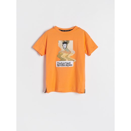 Reserved - Bawełniany t-shirt z aplikacją - Pomarańczowy Reserved 146 promocja Reserved