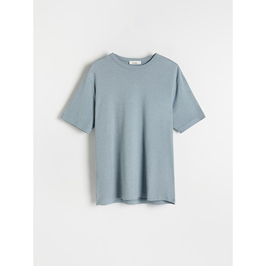 Reserved - PREMIUM Miękki t-shirt z bawełny organicznej z wełną - Niebieski Reserved S okazyjna cena Reserved