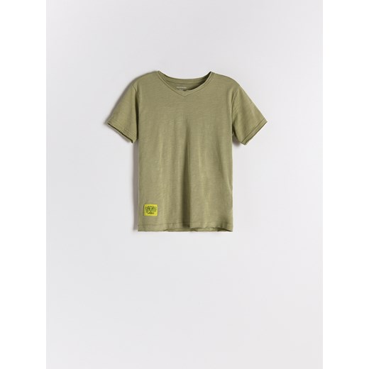 Reserved - Bawełniany t-shirt z naszywką - Zielony Reserved 140 Reserved