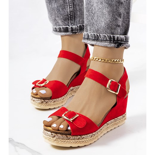 Czerwone espadryle na koturnie Lilley 39 gemre