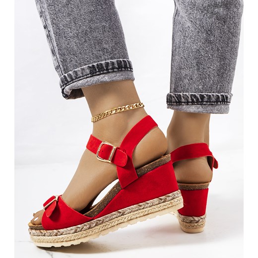 Czerwone espadryle na koturnie Lilley 41 gemre