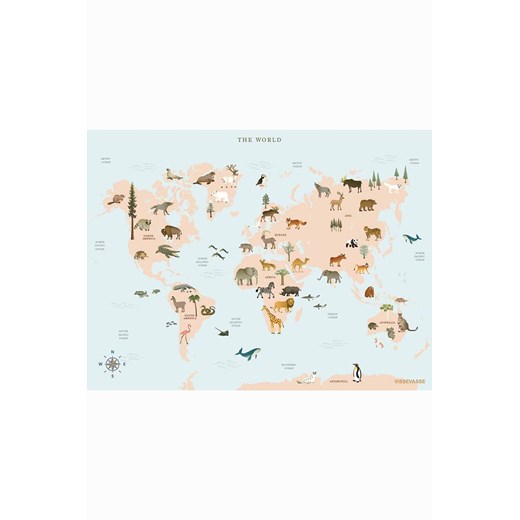 Vissevasse plakat World Map Animal 50x70 cm ze sklepu ANSWEAR.com w kategorii Plakaty - zdjęcie 138752513