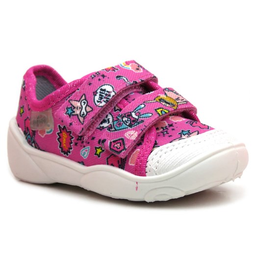 Kapcie, buty dziecięce na rzepy - Befado 907P148, różowe z motywem 22 ulubioneobuwie