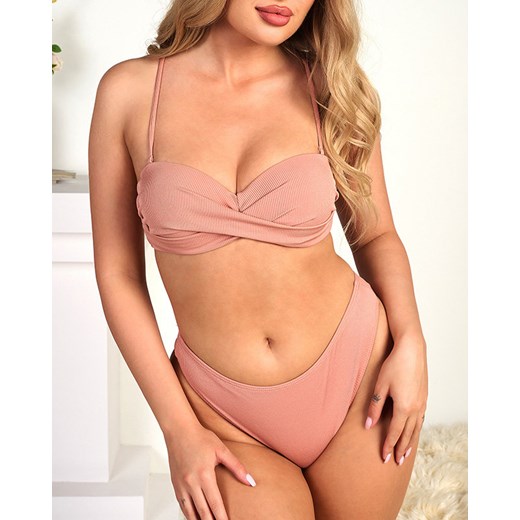 Brązowy dwuczęściowy strój kąpielowy z prążkowanej tkaniny- Bielizna Royalfashion.pl XL - 42 royalfashion.pl