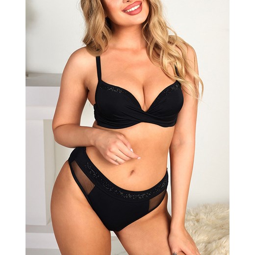 Czarny dwuczęściowy kostium kąpielowy z cyrkoniami - Bielizna Royalfashion.pl XL - 42 royalfashion.pl