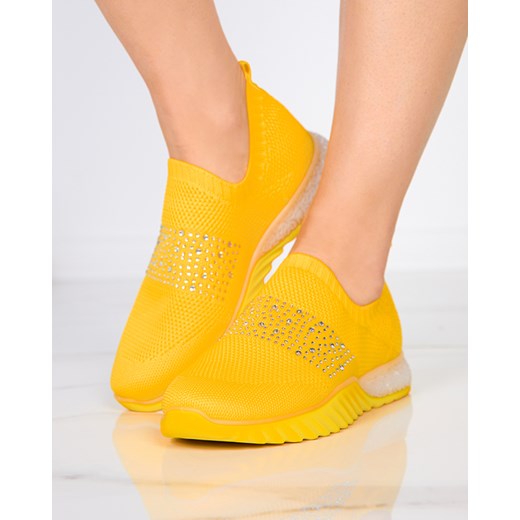 Żółte damskie buty sportowe slip-on z cyrkoniami Acronie- Obuwie Royalfashion.pl 37 royalfashion.pl
