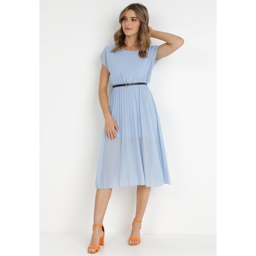 Niebieska Sukienka z Paskiem Omphenia ze sklepu Born2be Odzież w kategorii Sukienki - zdjęcie 138805540