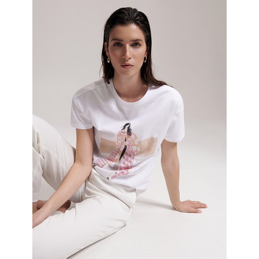 Reserved - T-shirt oversize z nadrukiem - Biały Reserved XS Reserved