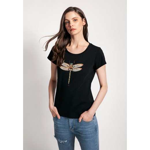 Czarny t-shirt z ważką z koralików Molton S Molton