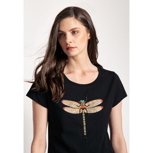 Czarny t-shirt z ważką z koralików Molton XL Molton