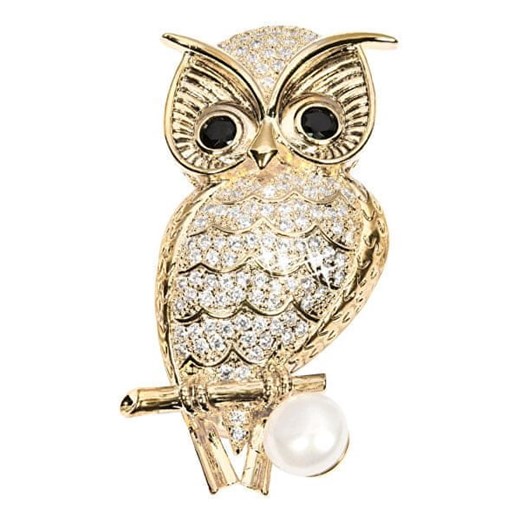 JwL Luxury Pearls Pozłacana broszka sowa z prawdziwą perłą i kryształkami JL0509 Jwl Luxury Pearls Mall