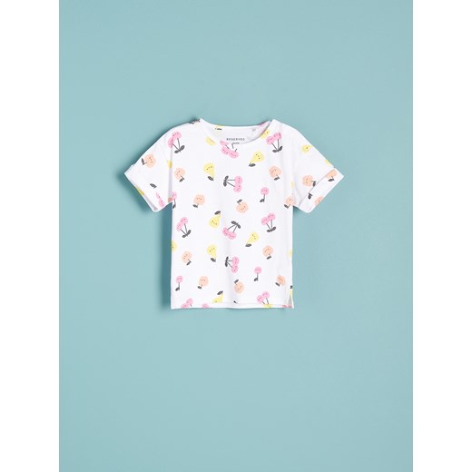 Reserved - Bawełniany t-shirt z nadrukiem - Biały Reserved 80 Reserved