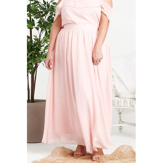 Spódnica długa szyfonowa z kieszeniami ANGIE puder róż Karko Plus Size karko.pl