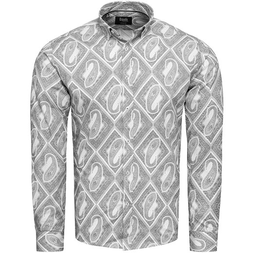 Koszula męska szara slim w wzory Recea ze sklepu Recea.pl w kategorii Koszule męskie - zdjęcie 139245024