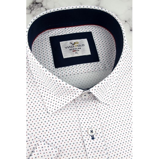 Koszula Męska Elegancka Wizytowa do garnituru biała we wzorki z krótkim rękawem Viadi Polo XL ŚWIAT KOSZUL