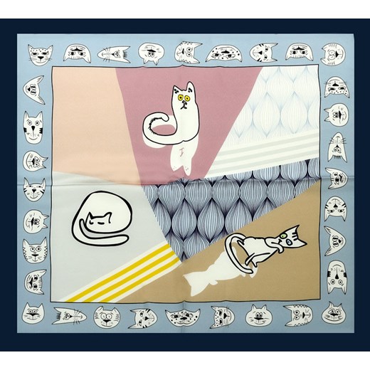 Chusta jedwabna apaszka damska w koty 53 x 53 cm  - MARCO MAZZINI pastele Valentina uniwersalny okazja Verostilo