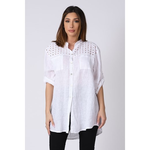 Lniana bluzka "Lila" w kolorze białym ze sklepu Limango Polska w kategorii Koszule damskie - zdjęcie 139329134