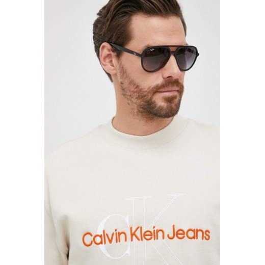 Calvin Klein Jeans bluza bawełniana męska kolor beżowy z aplikacją M ANSWEAR.com