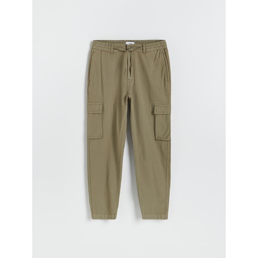 Reserved - Spodnie jogger cargo z lnem - Khaki Reserved L Reserved