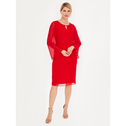 Sukienka Potis & Verso z długim rękawem czerwona elegancka na wesele ołówkowa 