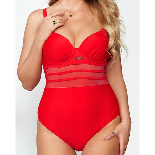 Czerwony kostium kąpielowy jednoczęściowy z siateczką - Bielizna Royalfashion.pl XL - 42 royalfashion.pl