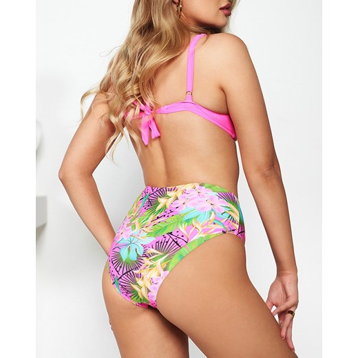 Neonowy różowy damski dwuczęściowy strój kąpielowy z motywem roślinnym - Royalfashion.pl XXL-44 royalfashion.pl