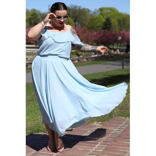 Spódnica na komunie szyfonowa rozkloszowana do kompletu ARLENA błękitna Karko Plus Size karko.pl
