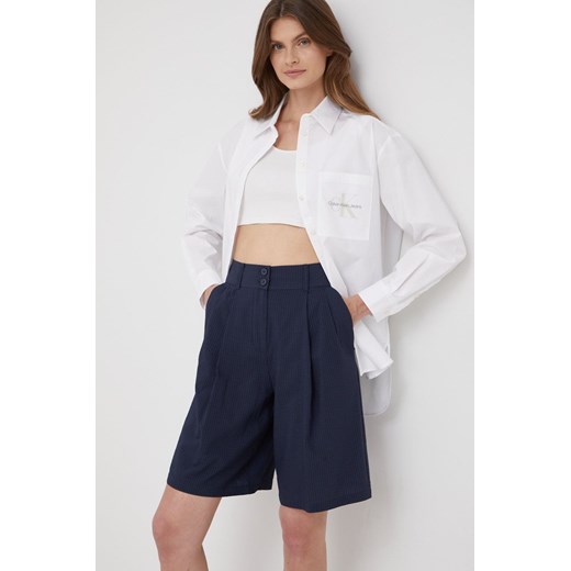 Armani Exchange szorty damskie kolor granatowy gładkie high waist Armani Exchange 36 ANSWEAR.com