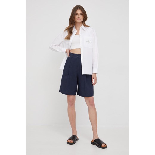 Armani Exchange szorty damskie kolor granatowy gładkie high waist Armani Exchange 36 ANSWEAR.com