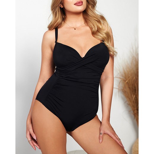 Czarny kostium kąpielowy jednoczęściowy z marszczeniem PLUS SIZE - Bielizna Royalfashion.pl XL - 42 royalfashion.pl